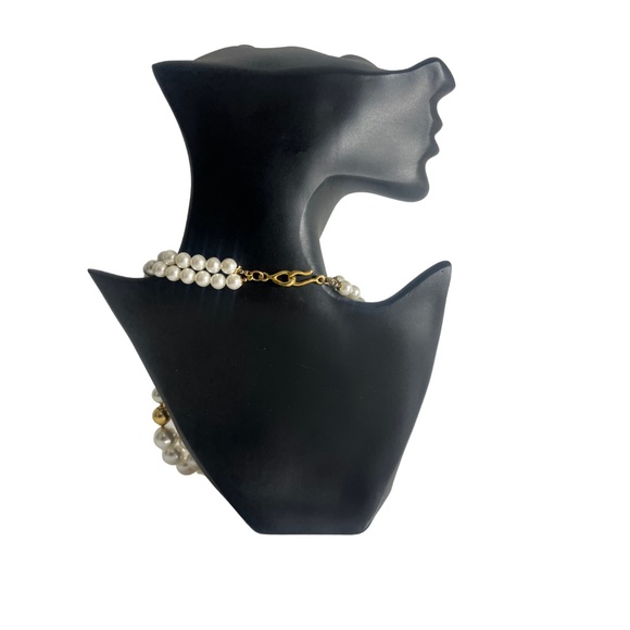 Vintage Double Strand Statement Faux Pearl Rose Necklace - Picture 3 of 14